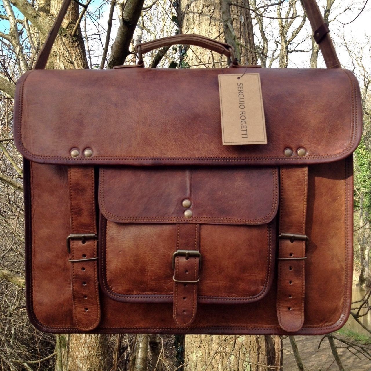 38 cm Men’s Vintage Leather Briefcases Messenger School Bags Laptop Bags