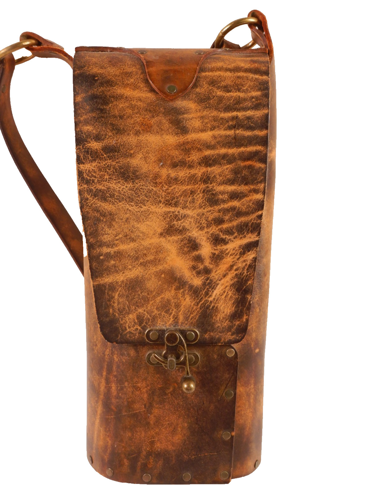 Vintage 1970s Leather Handmade Hippie Bag Wine Carrier
