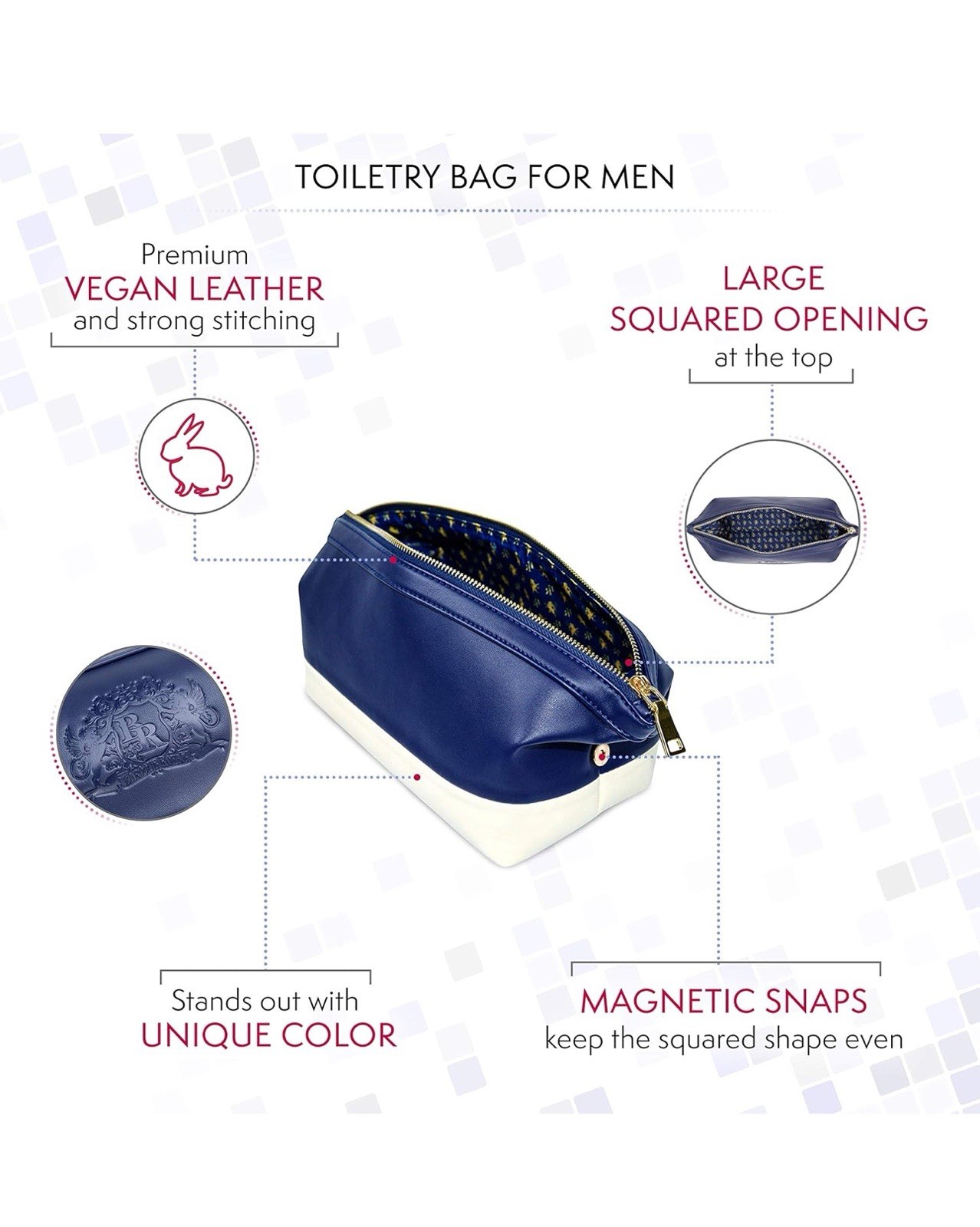 Travel Toiletry Bag for Men, Premium Vegan Leather Wash Bag with Zipper