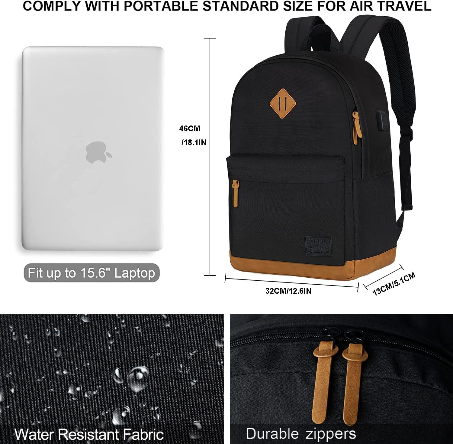 Large Travel Laptop Backpack with USB Charging Port for Men and Women, Classic S