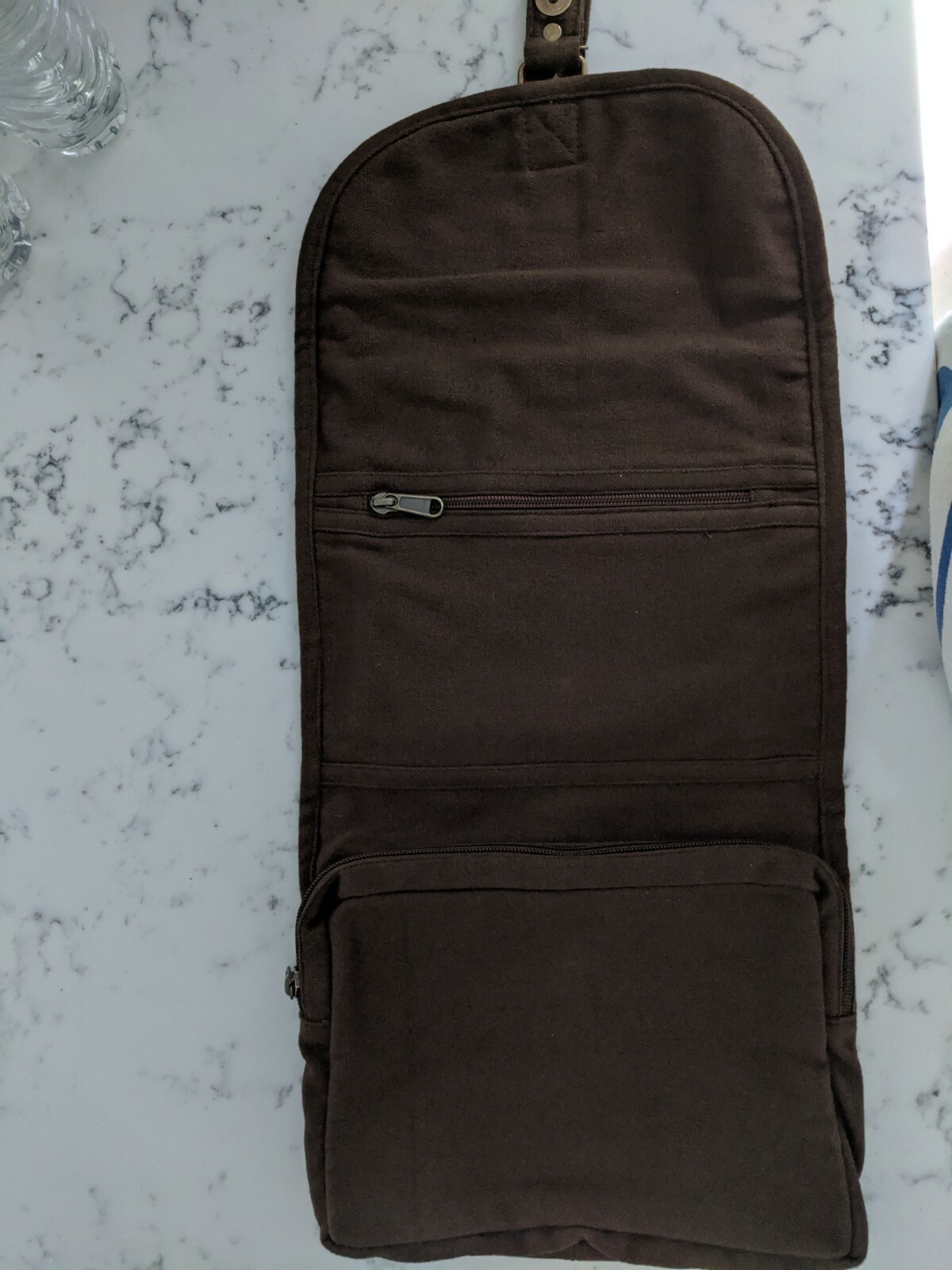 Canvas Pouch with Two Large Zipper Pockets and Magnetic Snap for Folding