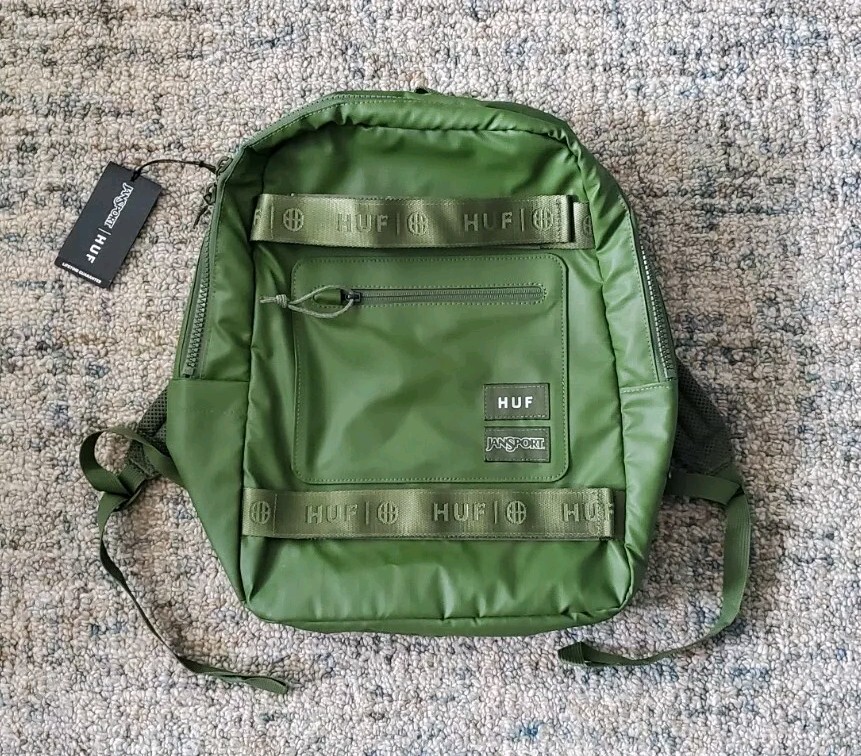 NEW 2022 JANSPORT x HUF WORLDWIDE SKATE BREAK LS OLIVE COATED SKATEBOAD BACKPACK