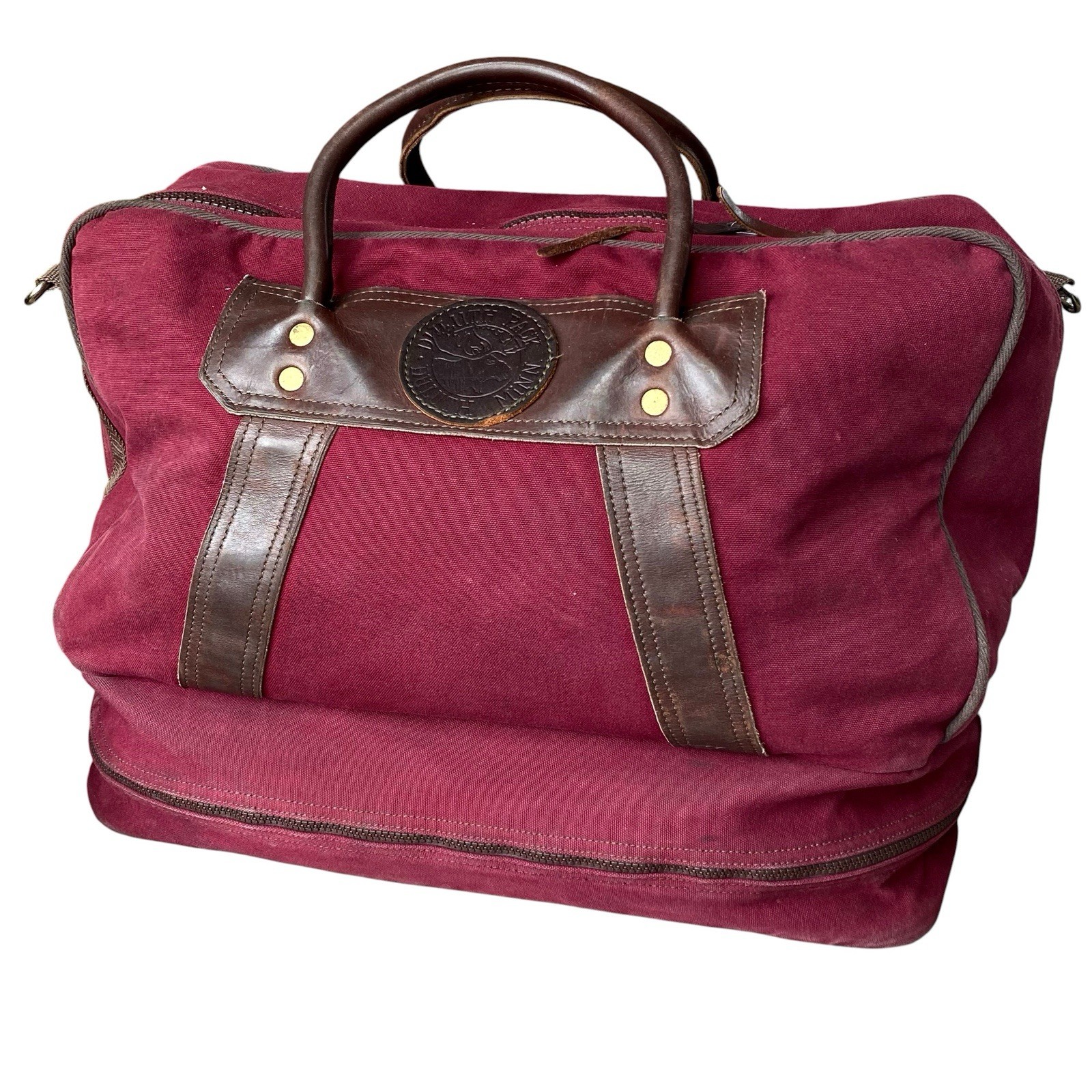 Duluth Pack Boot Duffle Canvas Leather Bag Burgundy Red Weekender Carry On