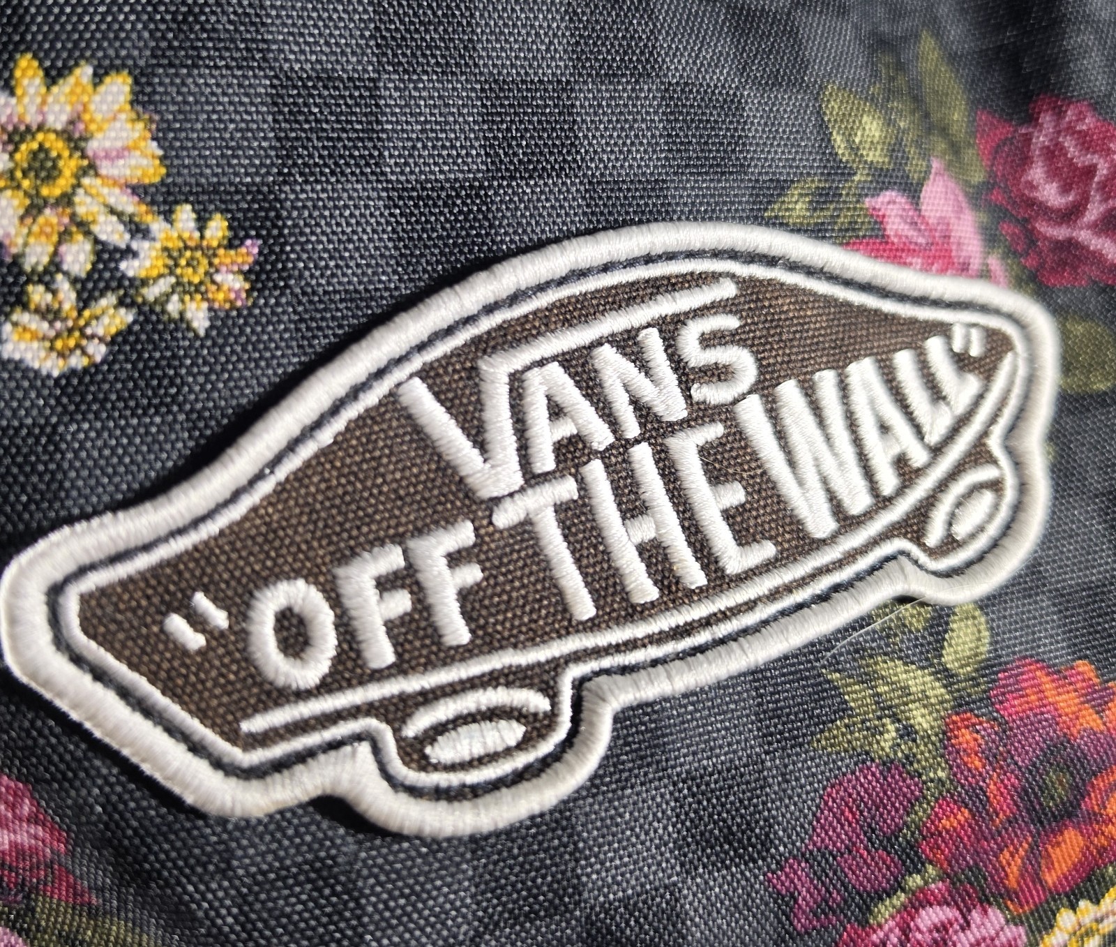 Vans Realm Backpack Black Charcoal Checkerboard Floral Roses Daisy Backpack A34