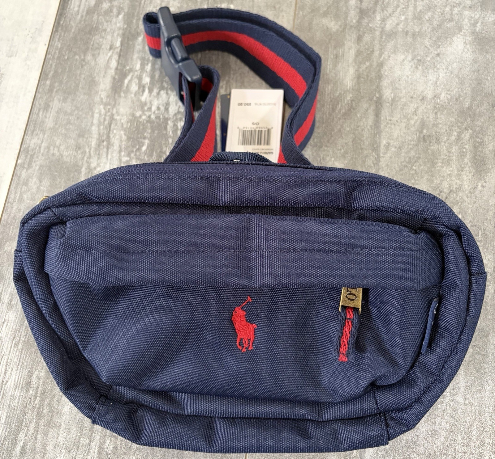 Polo Ralph Lauren Belt Waist Bag Fanny Pack Navy & Red Polo Horse NWT