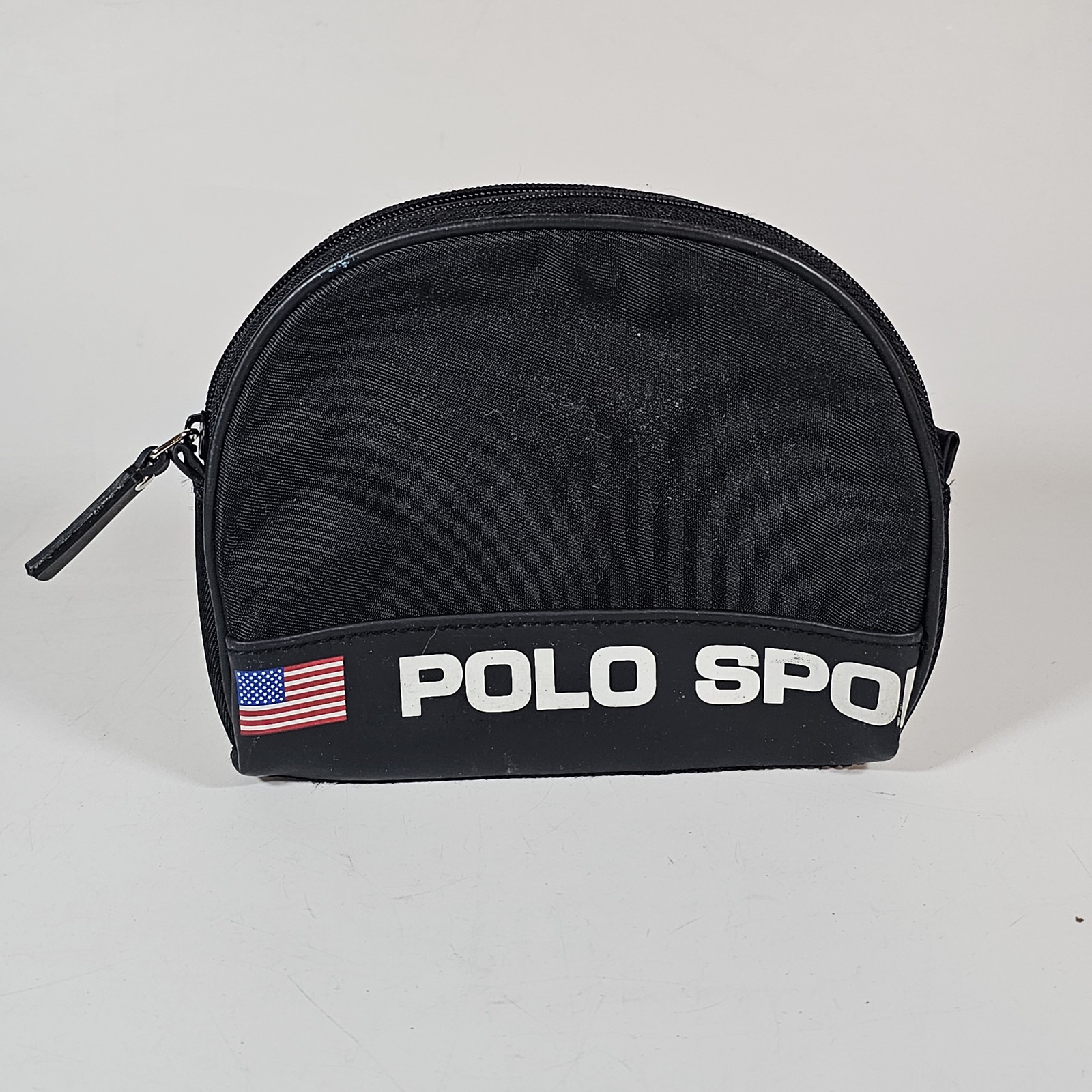 Vintage Polo Sport Ralph Lauren Black Nylon Pouch Bag Organizer USA Flag Logo