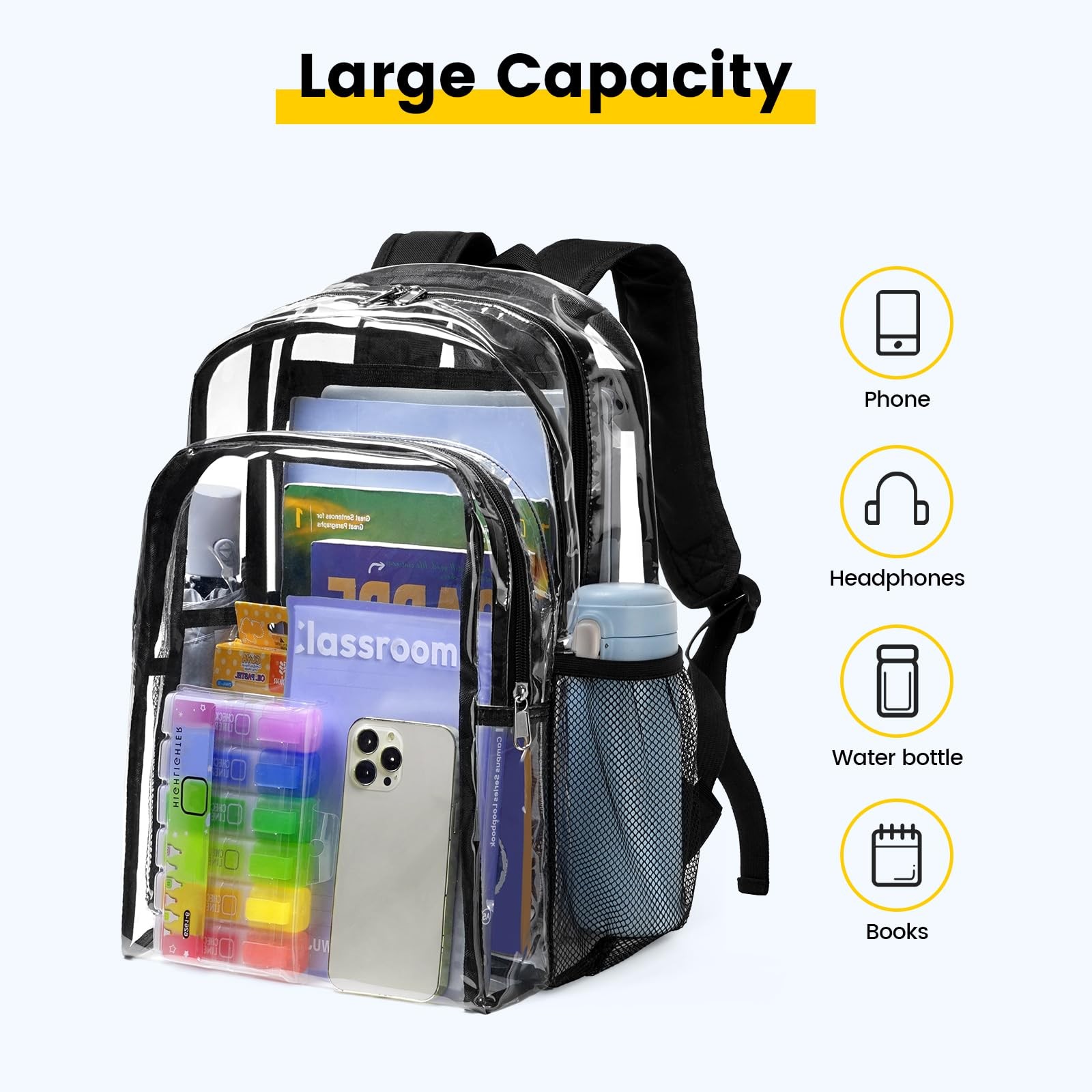Clear Backpack Heavy Duty – Clear Backpacks for School Transparent Bookbag fo…