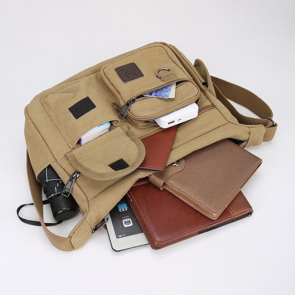 LEBULLBRO Mens Canvas Messenger Bag Shoulder Crossbody Military School Satchel