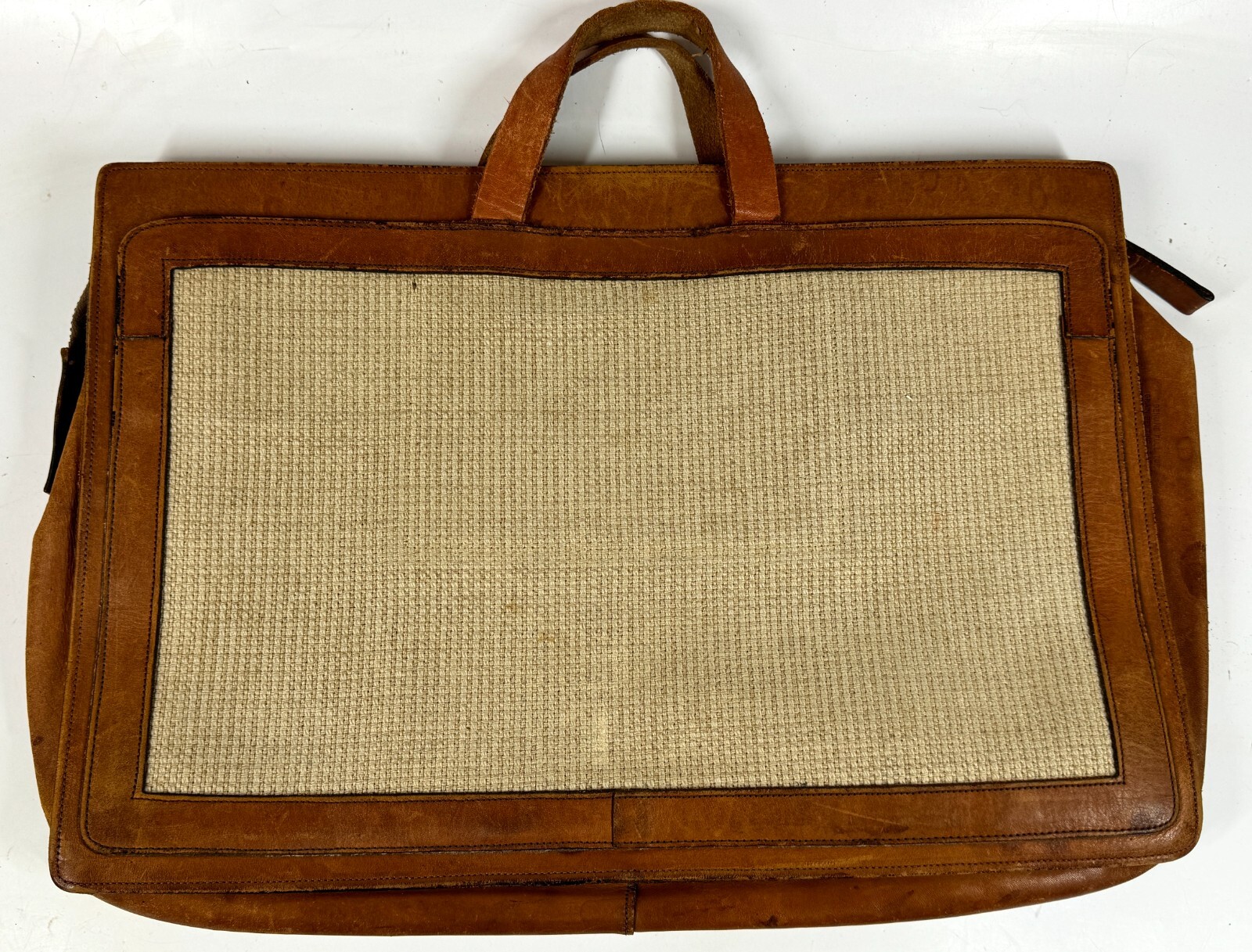 Michael Scott Vintage Full Grain Leather & Knit Fabric Messenger Bag Briefcase