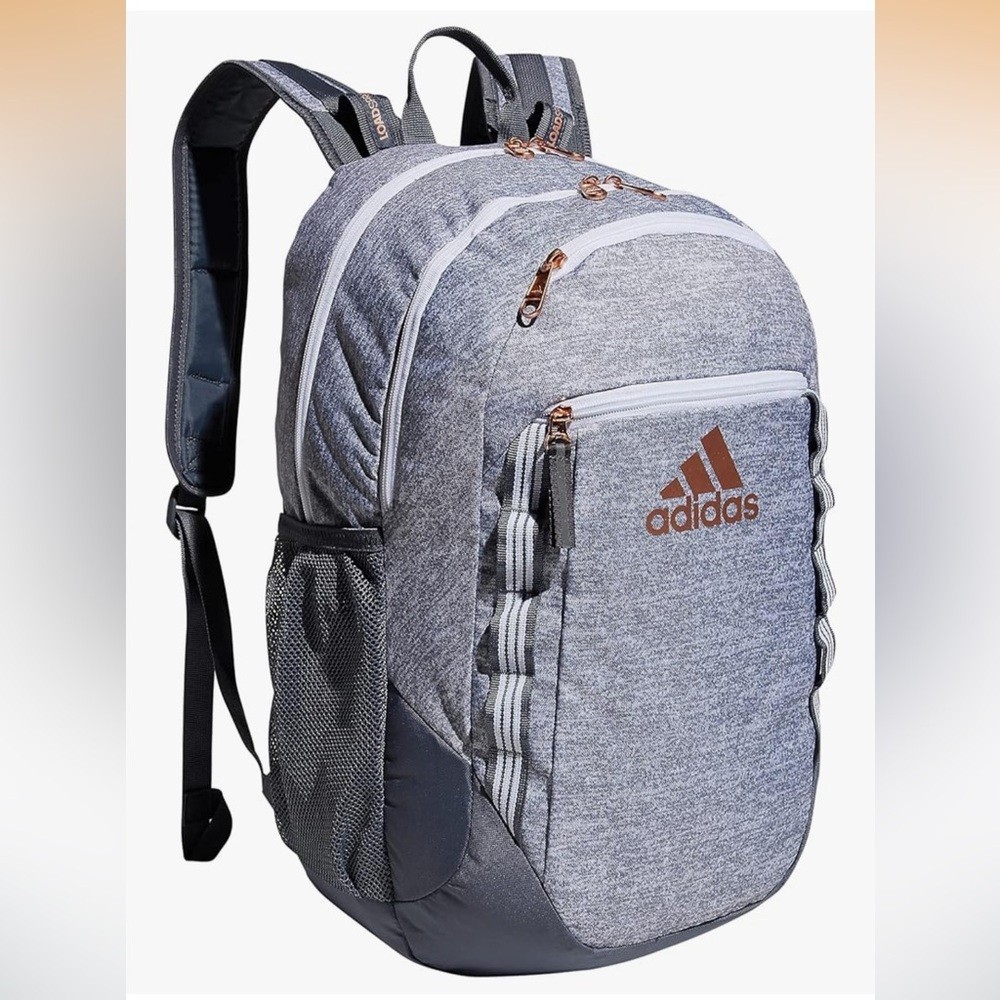 NWT Adidas Excel 6 Backpack School Laptop Jersey Grey/Onix Grey/Rose Gold OSFA