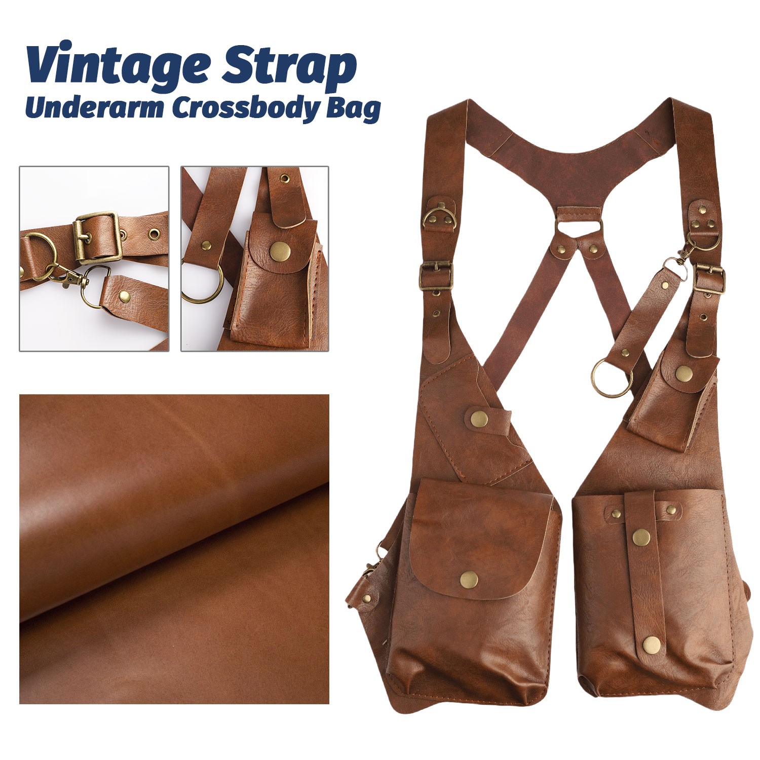 Adjustable Strap PU Leather Hidden Holster Vest Bag Double Shoulder Armpit Bag