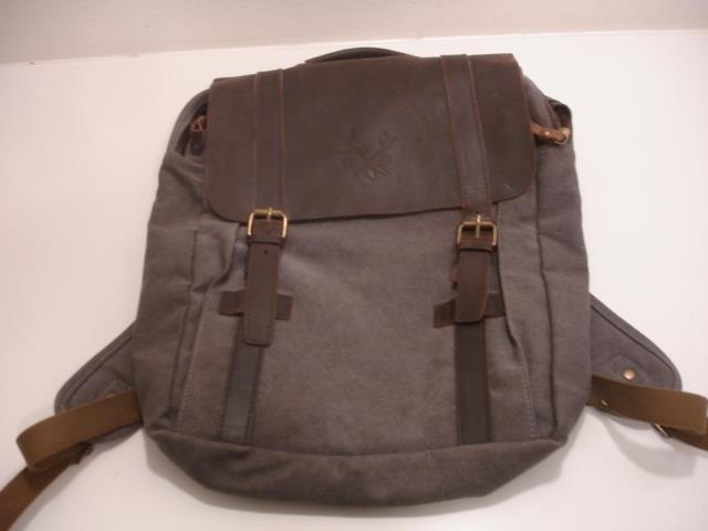 Kovered Tamar 14L Brown Leather Gray Canvas Backpack Laptop Reclaimed Bag Travel