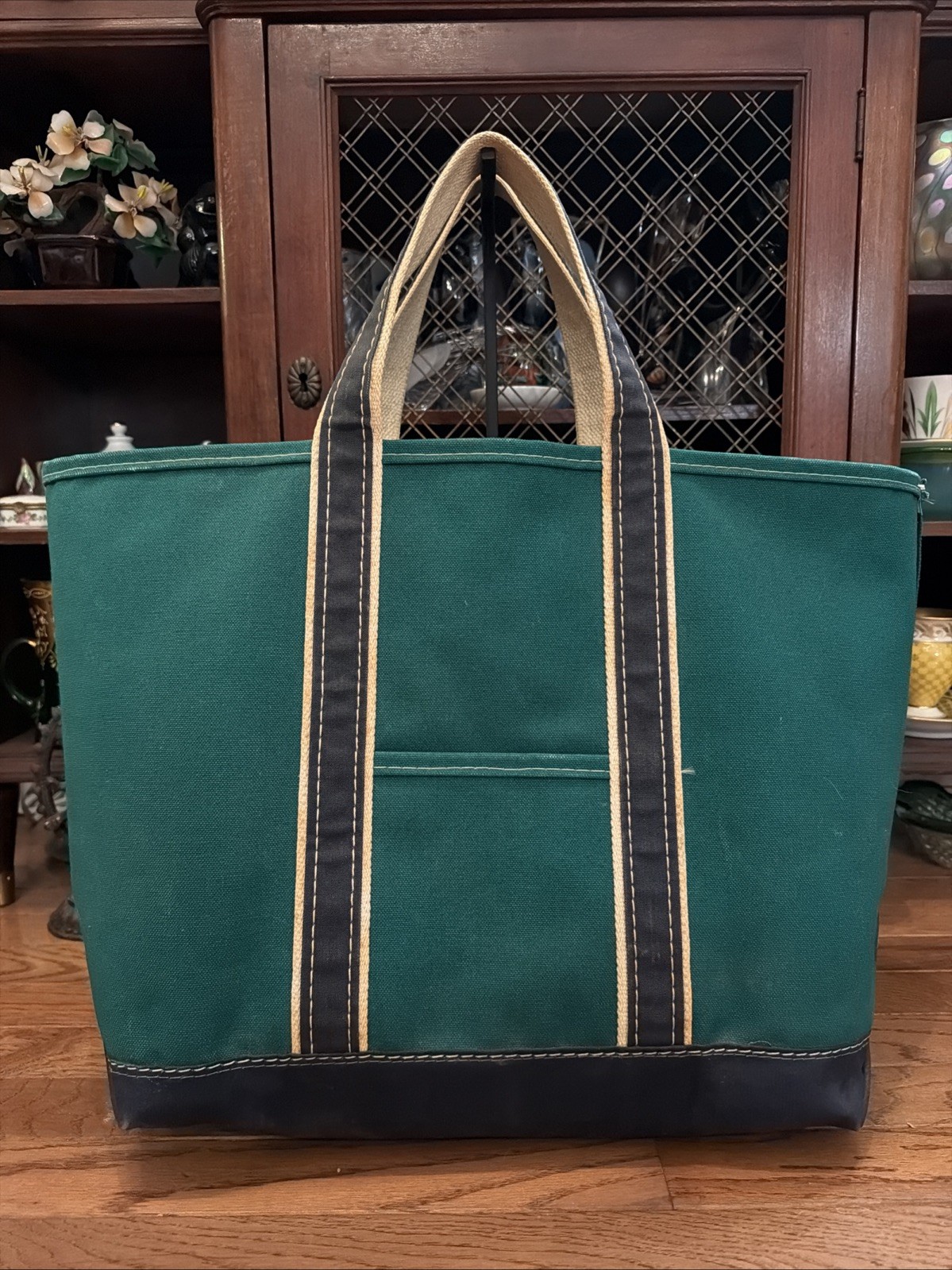 LL Bean Vintage Boat and Tote XL Bag Green Blue Made in USA Sawtooth Rare 21”