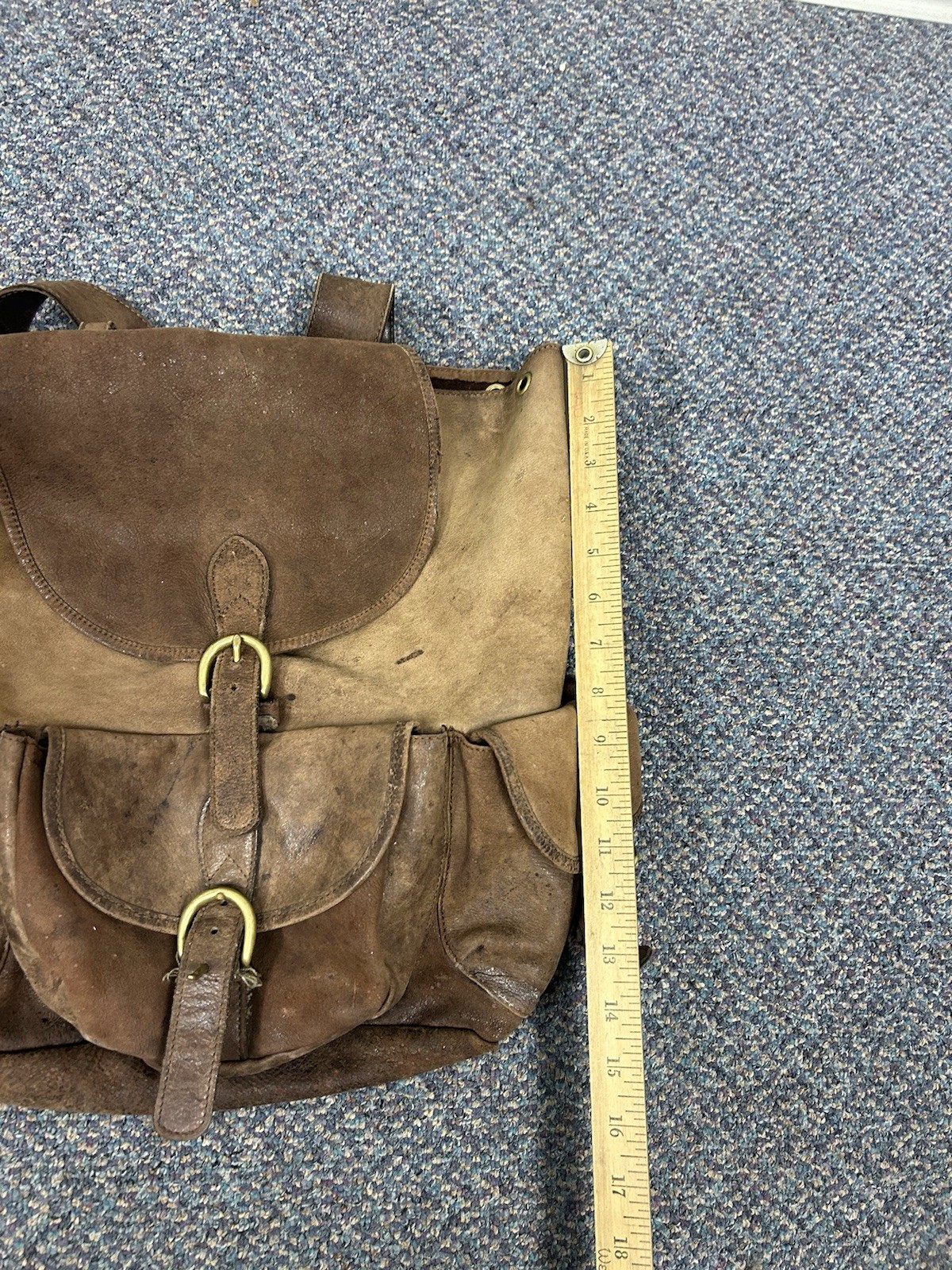 Vintage GAP Backpack Bag Medium Brown Leather Buckle Flap Drawstring Boho Read