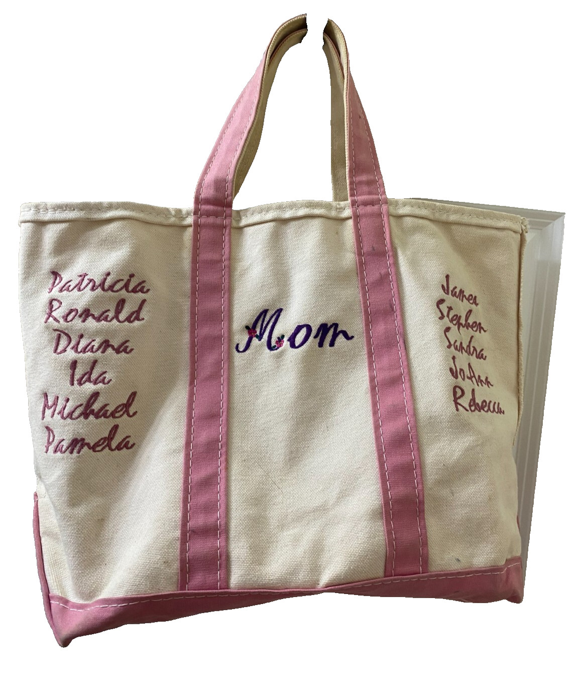 Vintage LL Bean Classic Canvas BOAT AND TOTE ZIPPER Bag PINK WHITE MOM