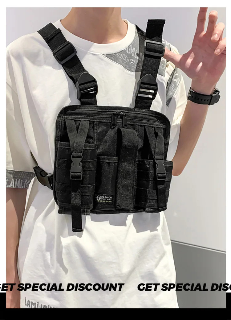 1pcs/set Men’s High-Density Nylon Tactical Vest Bag with Multiple Compartments C