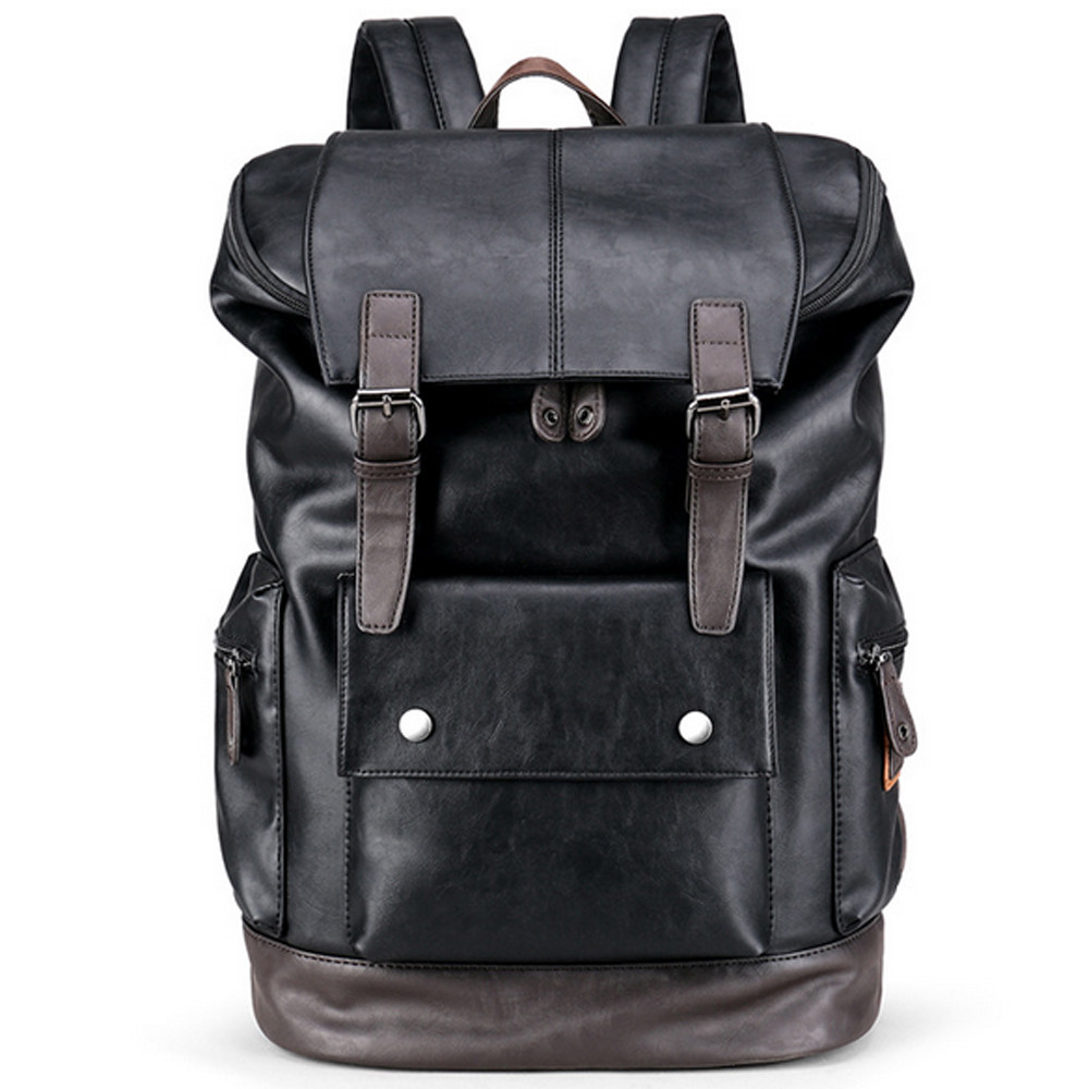 New Fashion Mens Leather School Backpack Laptop Travel Rucksack Bag Black