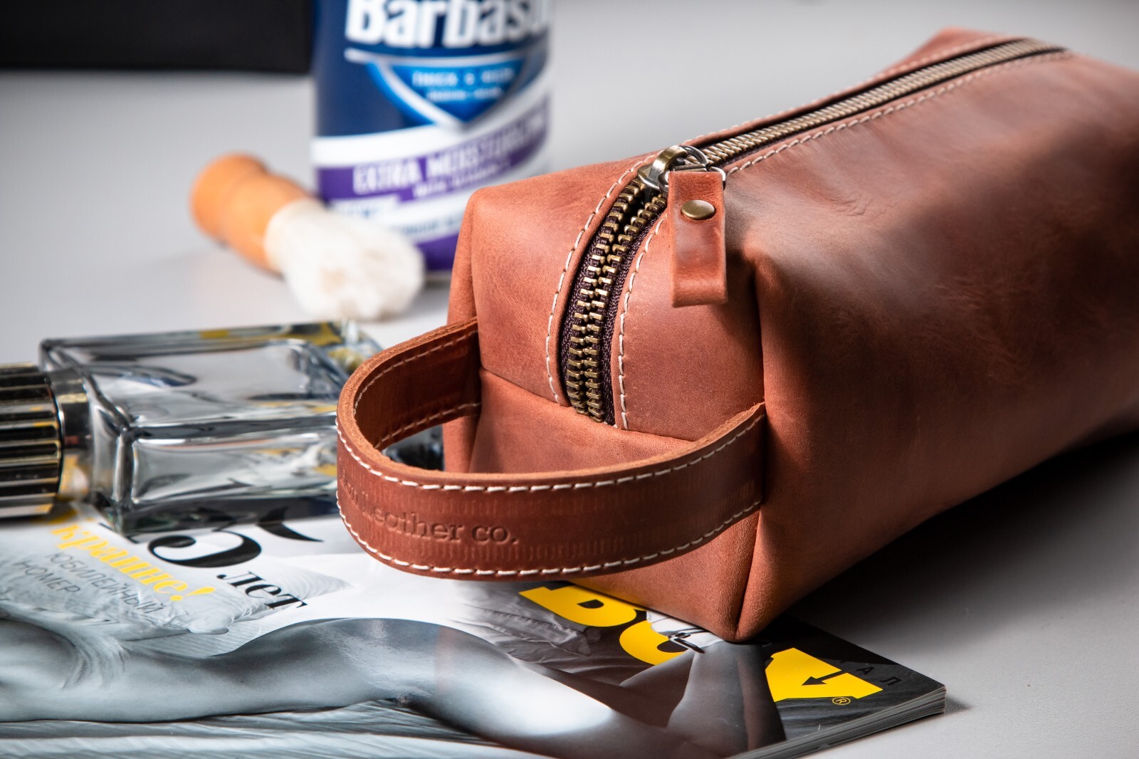 Leather Toiletry Bag For Men Personalized Travel Dopp Kit Handmade Wash Bag
