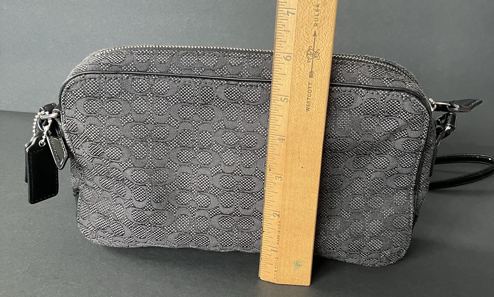 COACH MONOGRAM CROSS BODY PURSE/BAG C1375-25043 GREY/BLACK PURPLE SATIN LINING