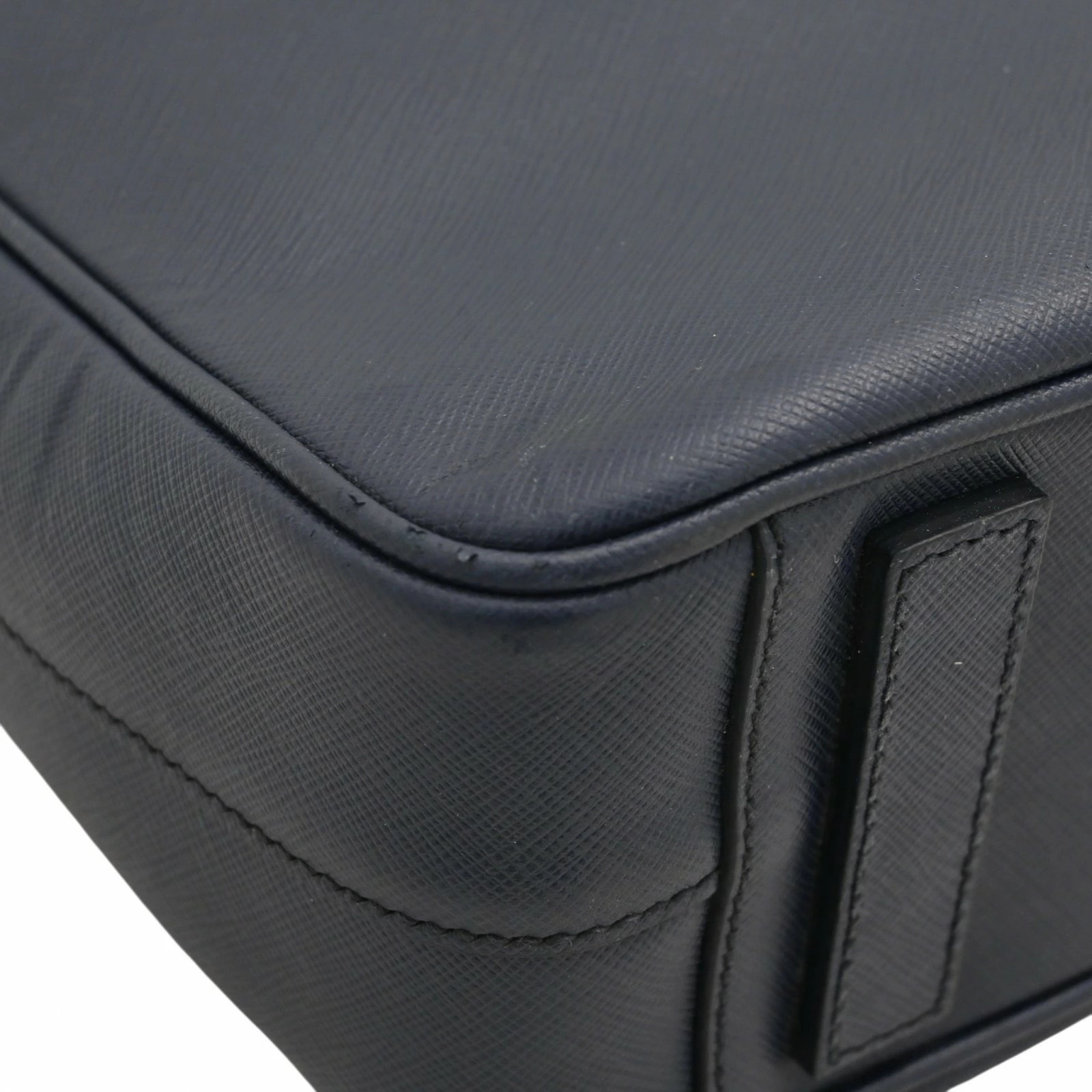 PRADA Triangle Logo Saffiano Briefcase Tote Bag Business Bag Navy B Rank Pr5843V
