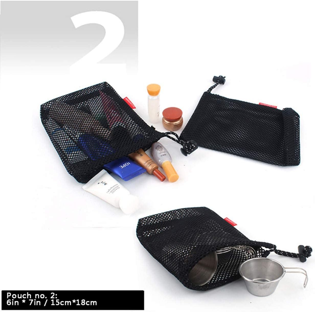 Drawstring Bag Nylon Cinch and Ditty Stuff Pouch,Mesh-Stuff-Sack for Camping Tra