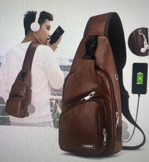 Fashionable Casual Chest Bag Solid Color PU Multifunctional USB Charging Zipper