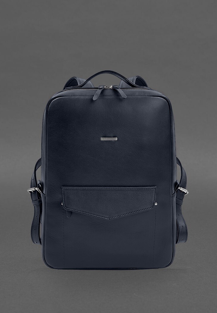 Lux Handmade Leather City Office Backpack Engraving Study Workbag Dark Navy Blue