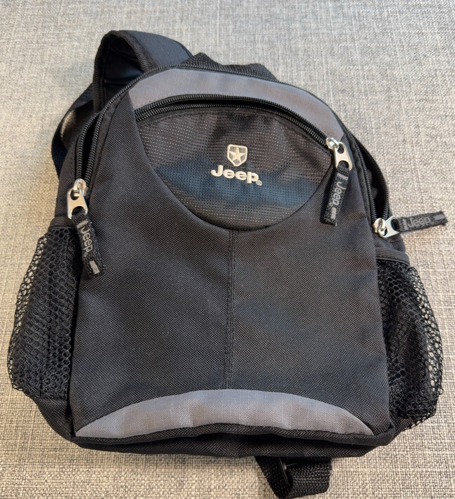 Jeep Mini Backpack Black Gray Logo Travel Daypack Small Bag Mesh Pockets