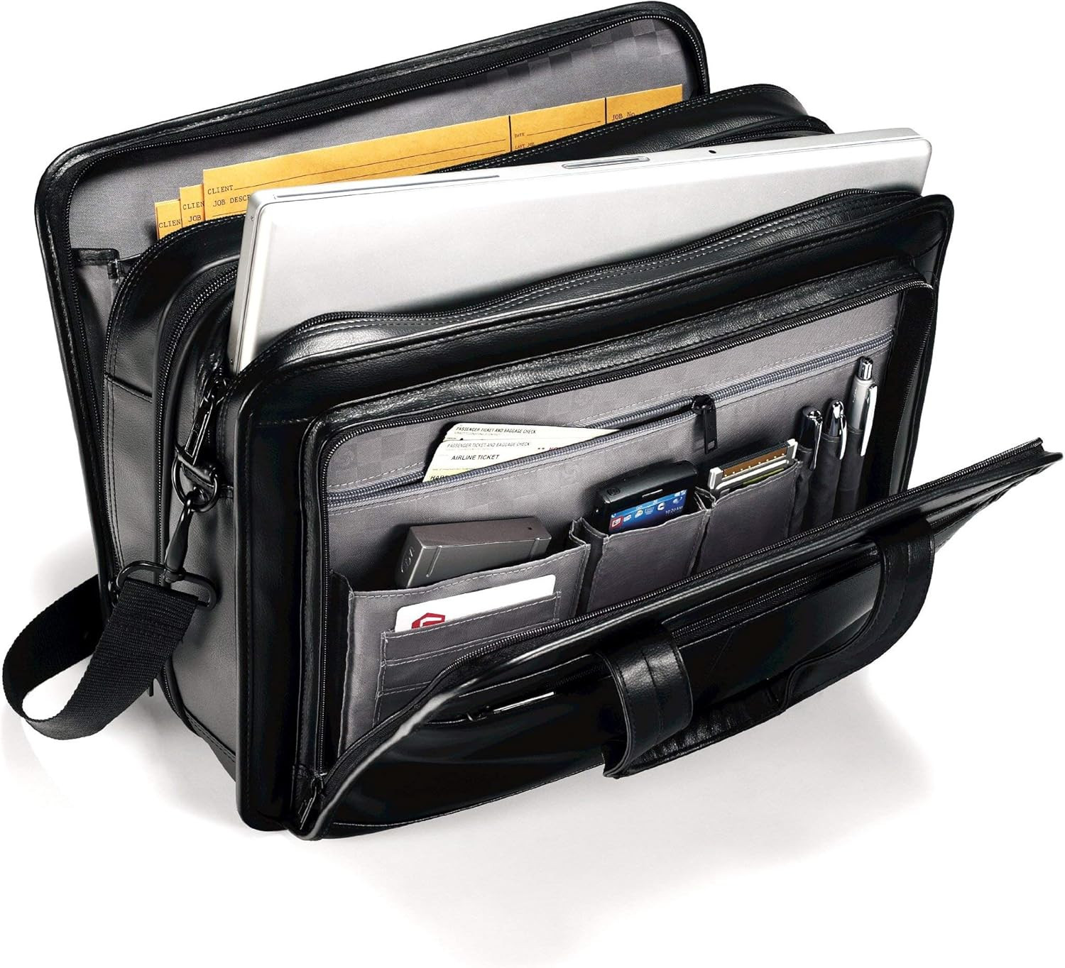 Sleek Black Leather Expandable Briefcase for the Modern Professional