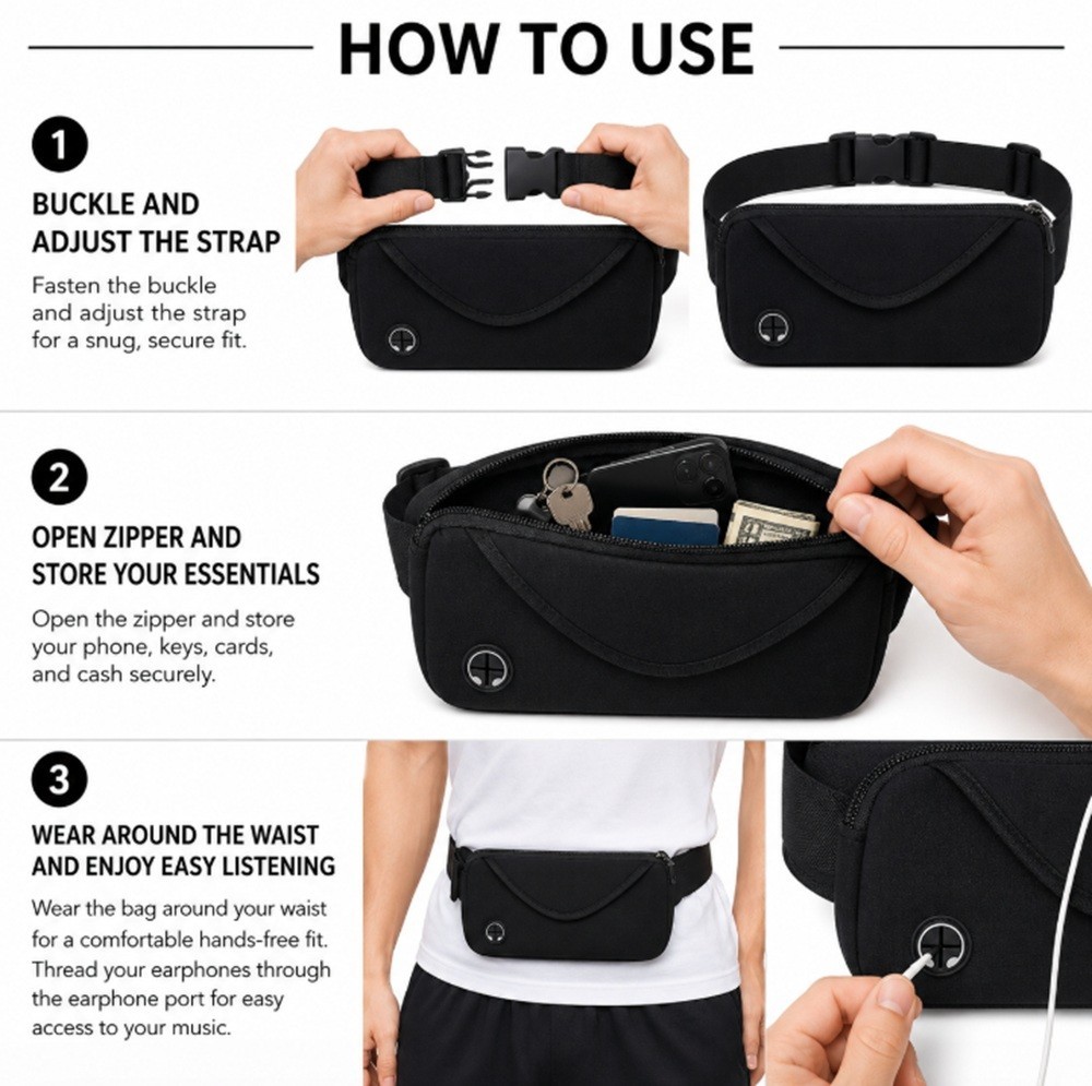 Adjustable Running Belt Waist Pack – Water-Resistant Sports Fanny Pack, Unisex