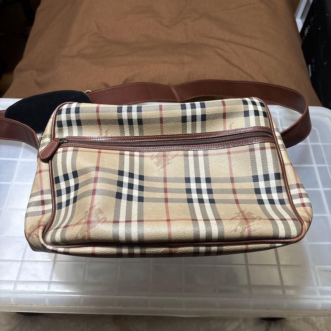 Authentic Burberry Beige Check Shoulder Bag – Leather & Canvas, Size Not Specifi