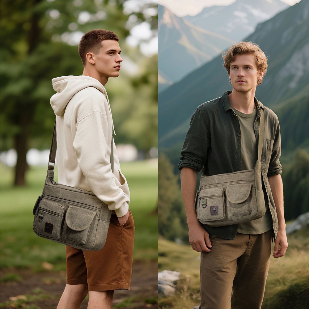 Men’s Vintage Canvas Crossbody Bag Messenger Shoulder Satchel School Bookbag