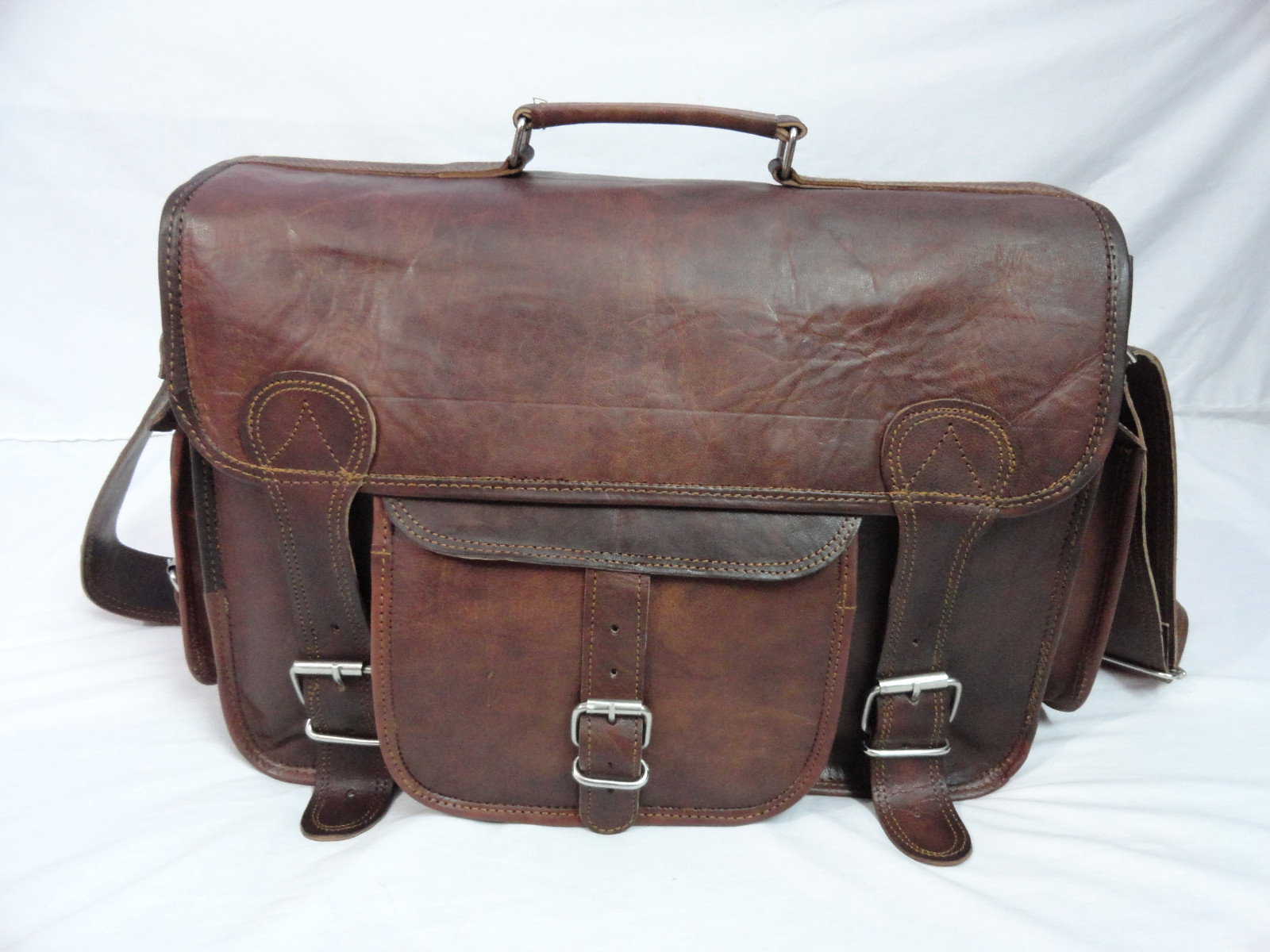 Leather Briefcase DSLR SLR Camera Messenger Bag Padded Case Satchel Shoulder 16″