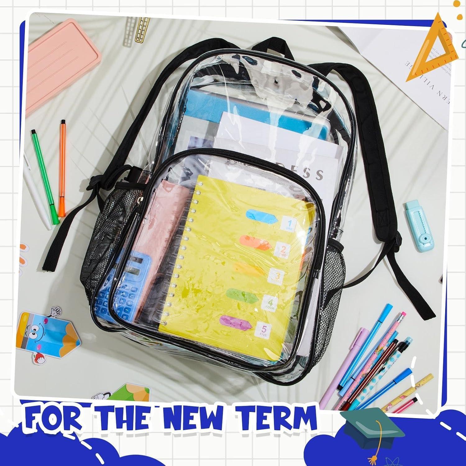 6 Pcs Clear Backpack Bulk for Stadium Events Heavy Duty PVC Transparent Bookbag
