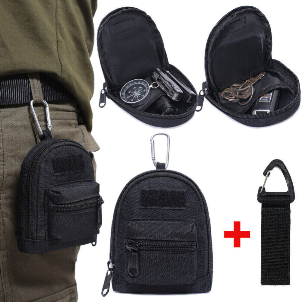 Tactical EDC Pouch Mini Coin Purse Bag Key Waist Pack + Key Hook Webbing Buckle