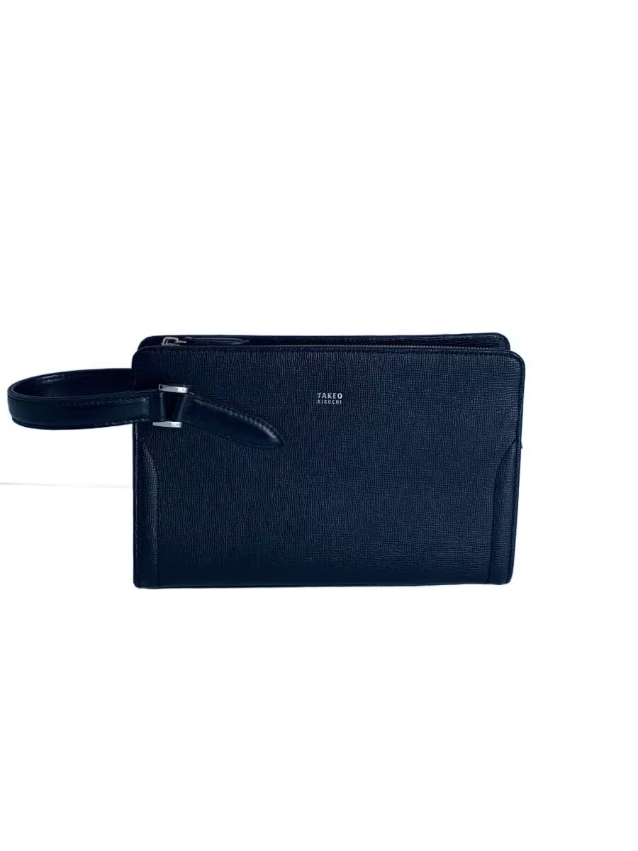 TAKEO KIKUCHI Leather Second Bag, Black, Solid Color