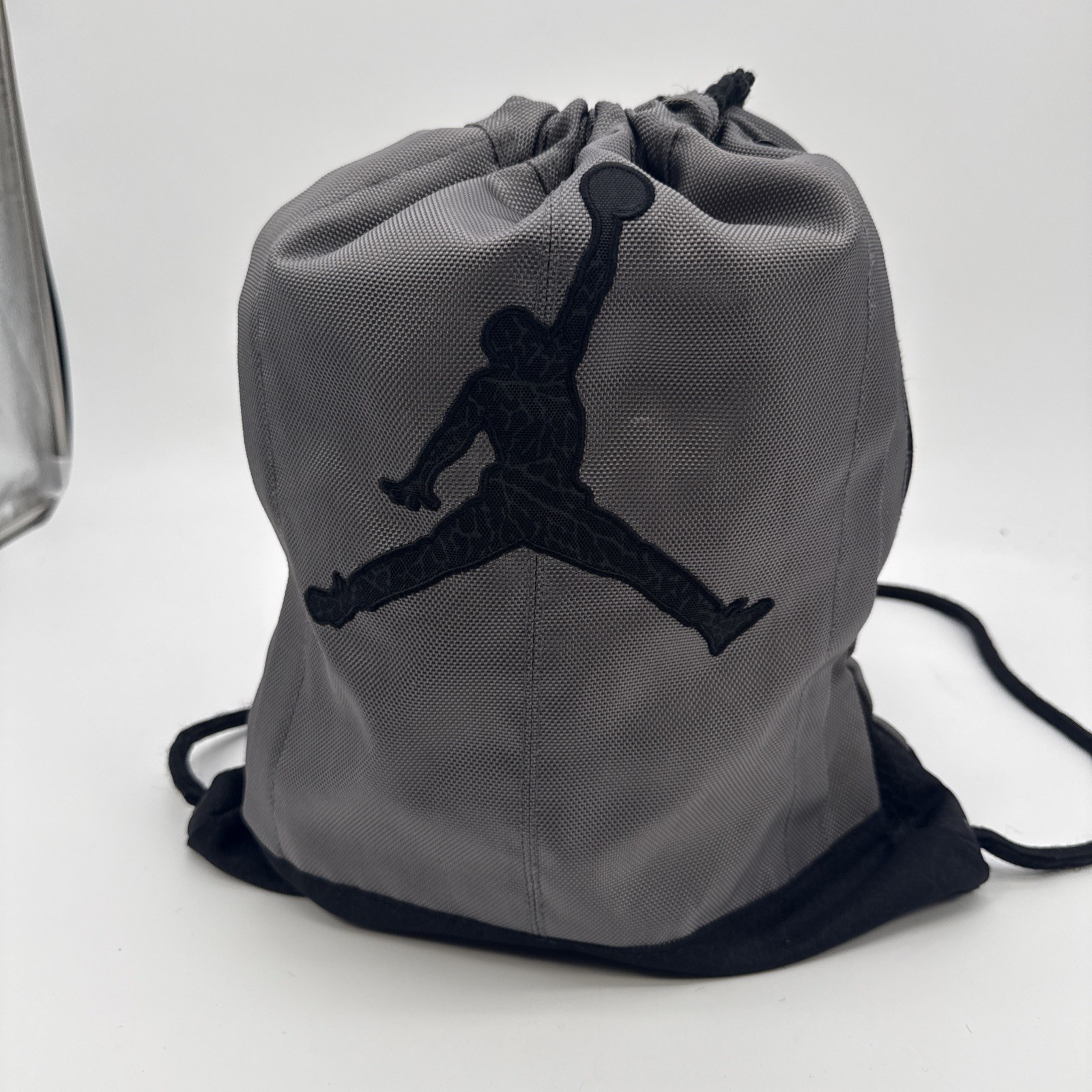 Nike Jordan Jumpman Drawstring Bag Pouch Gray Black Elephant Print Equipment Bag