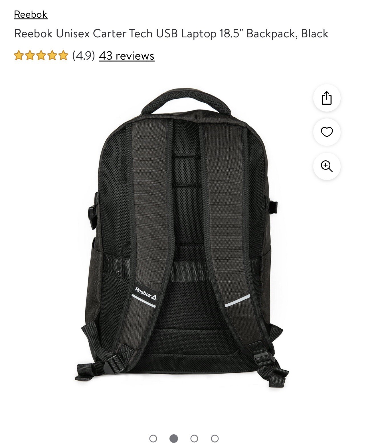 Reebok Carter Tech Backpack With USB and Padding For Laptop BNWT
