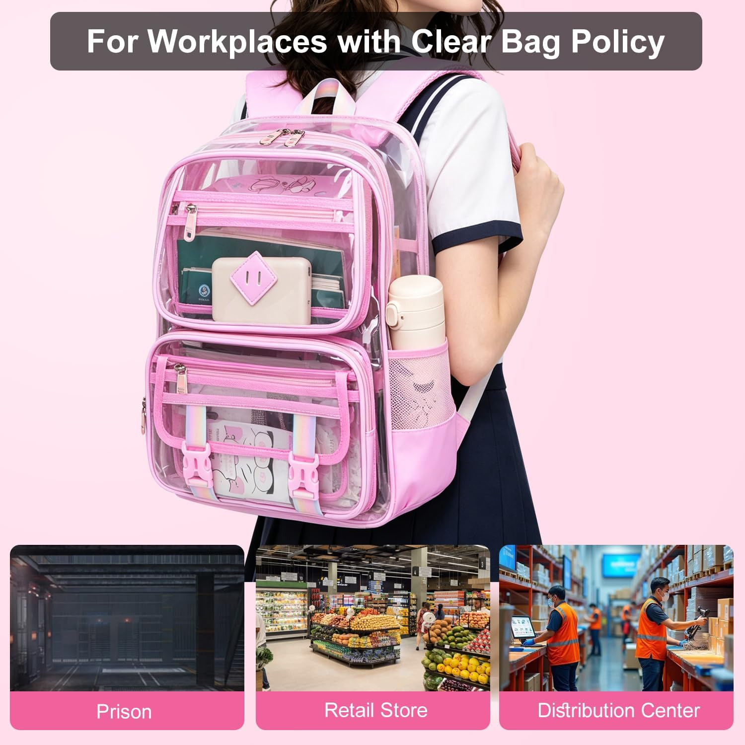 Clear Backpack for School, 16.5 Inch Large Heavy Duty Transparent Backpacks Stad