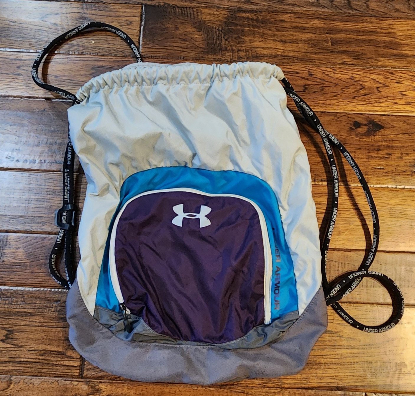 Under Armour Draw String Back Sack Pack Protect This House Gray Teal Purple