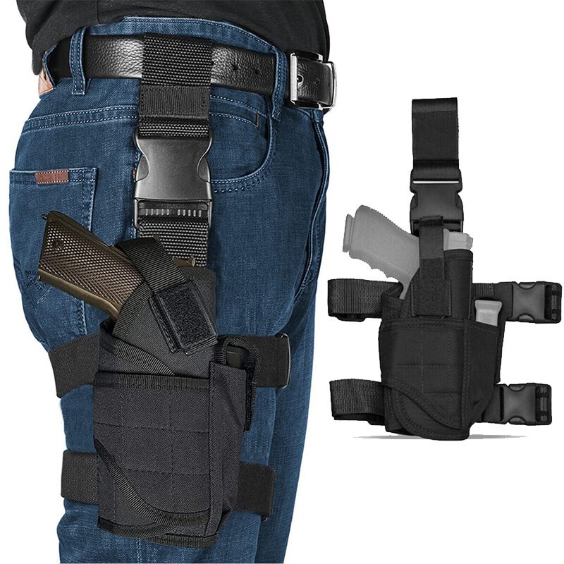 Tactical Adjustable Pistol/Gun Drop Leg Thigh Holster Magazine Pouch Right Hand