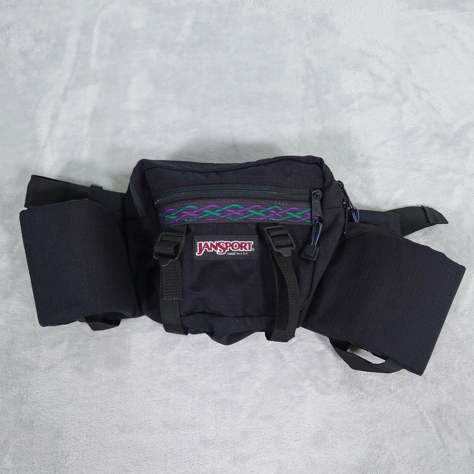 JANSPORT VTG Waist Pack Fanny Pack Black Outdoor Hiking Bottle Holders USA Made