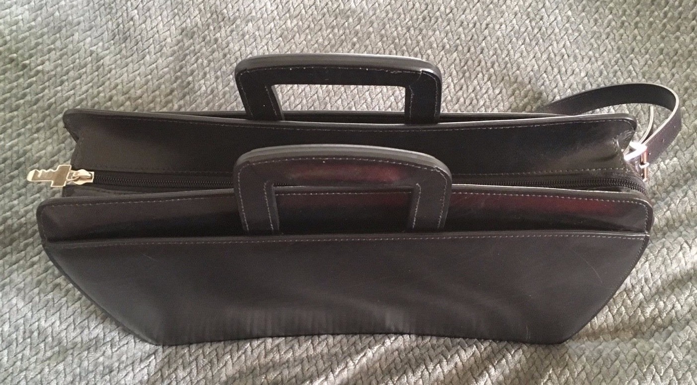 JACK GEORGES Sienna Black Leather Professional Briefcase Messenger-Near Mint