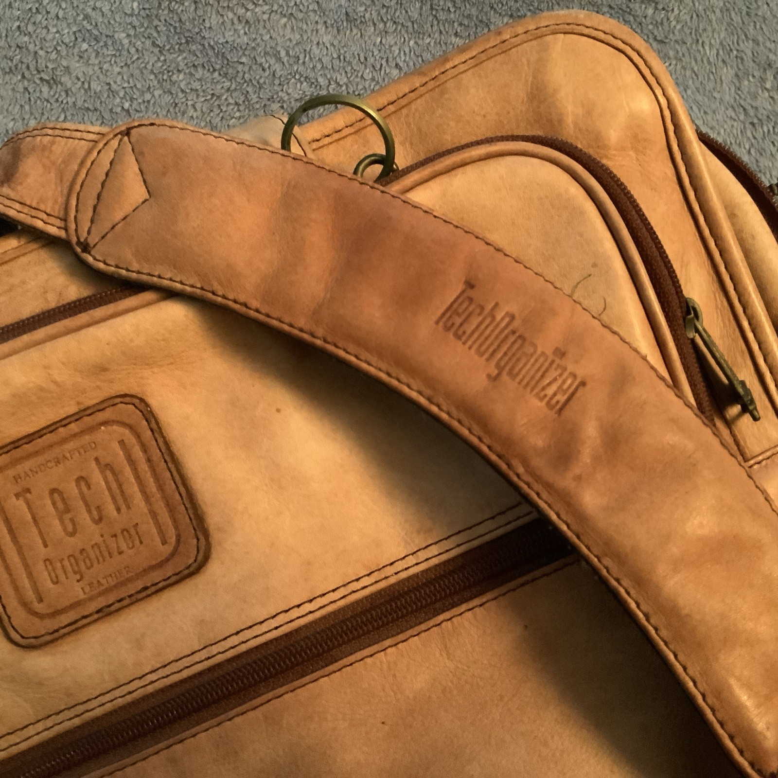 Leather Tech Organizer Soft Handmade Laptop Messenger Bag – Tan Heavy Duty