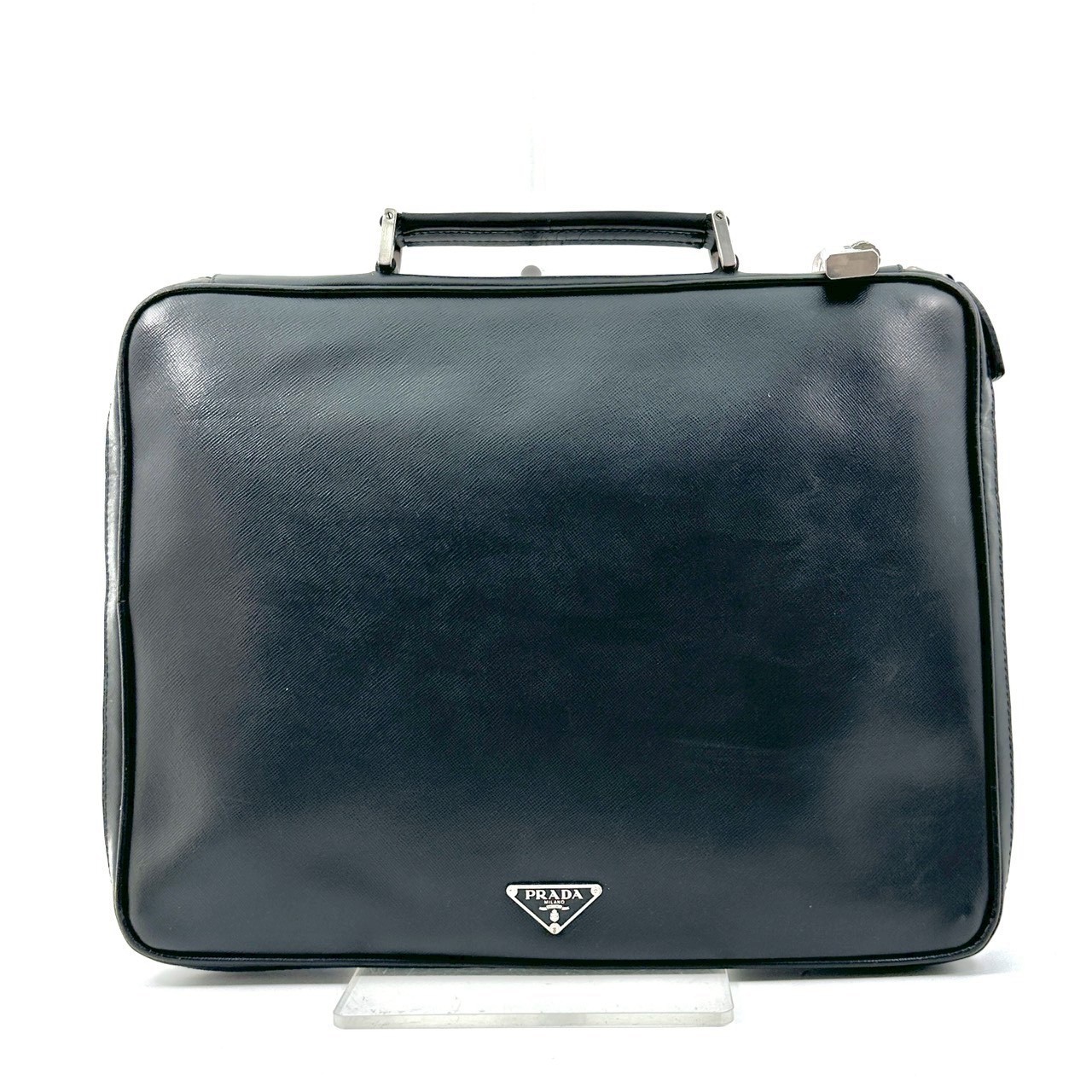 PRADA Saffiano Briefcase Business Bag Black Leather Authentic