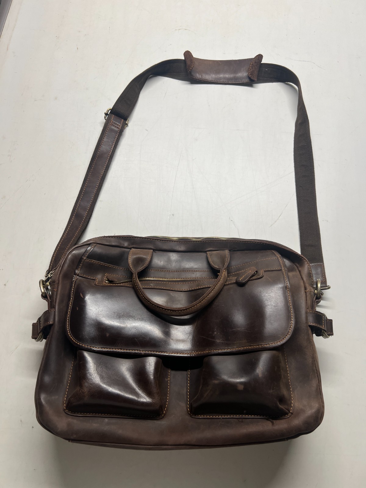 Jack & Chris Messenger Bag Brown Cowhide Leather Business Office Travel Workwear