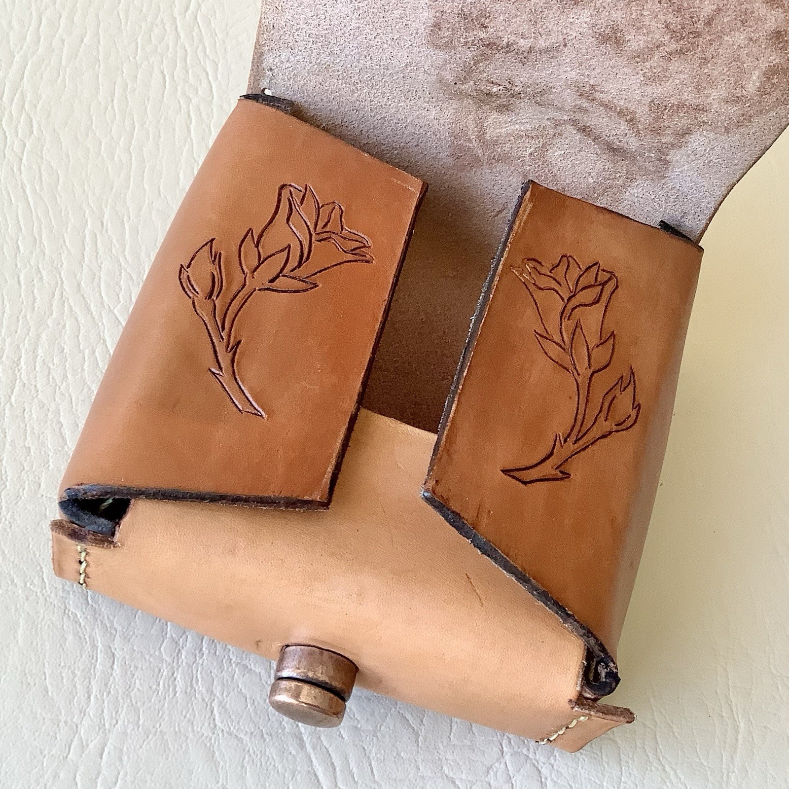 Tooled Leather Case Brown Western Floral Navy Admiral Inscription