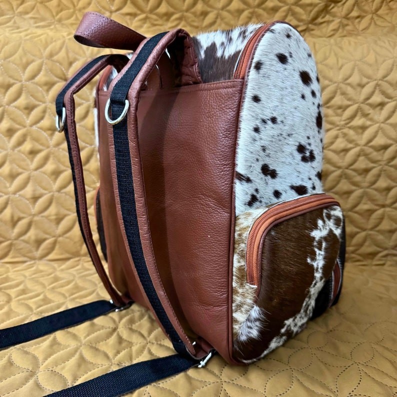 Cowhide Leather Backpack Hair On Hide Travel Rucksack Laptop School Bag