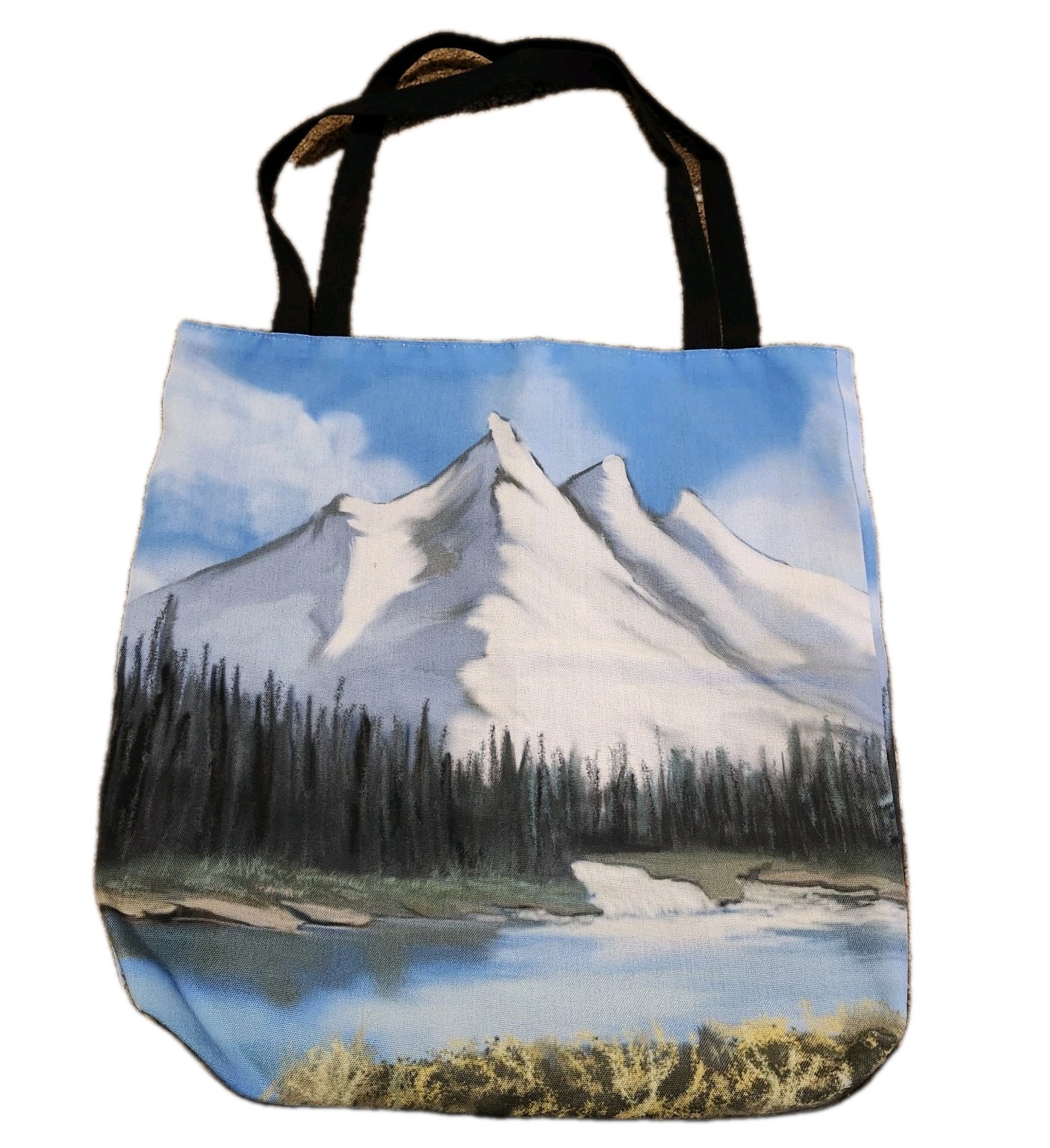 Mountain Oversized Tote Bag Canvas Art Painting VTG Beach Grocery Camping Travel