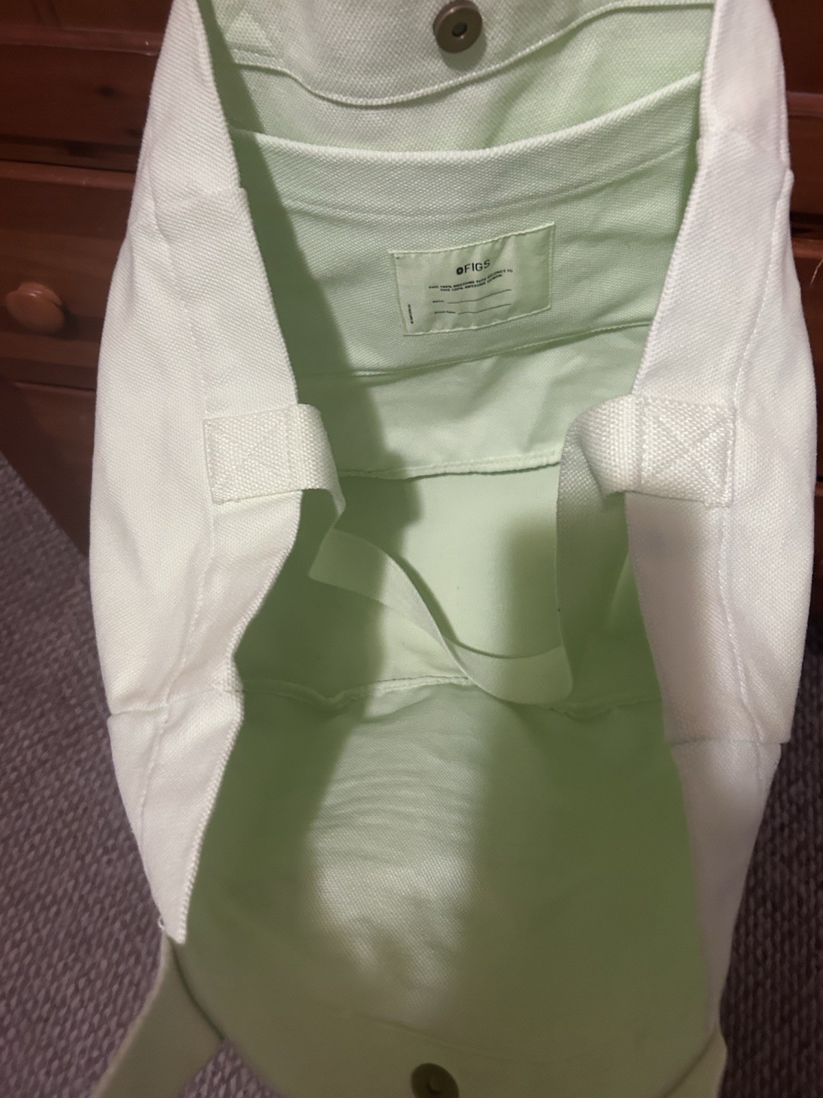 FIGS light green Tote Bag Button Closure Double Handles Unisex Casual Travel